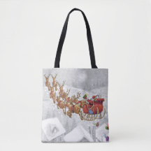 De kerstman rijdt op een slee met cadeaudoos