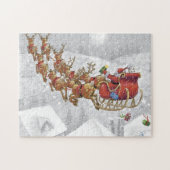 De kerstman rijdt op een slee met cadeaudoos legpuzzel (Horizontaal)