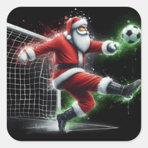 De Kerstman schopt een Voetbal deze kerst Vierkante Sticker