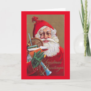 De Kerstman, Speelgoed en Tennis, de Vintage van Feestdagen Kaart