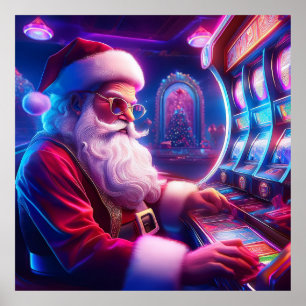 De Kerstman speelt de gokkasten in het casino Poster