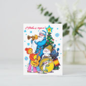 De kerstman speelt in een band,  Russisch Briefkaart (Staand voorkant)