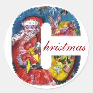 DE KERSTMAN VAN KERSTMIS C- BRIEF/MET HET MONOGRAM RONDE STICKER