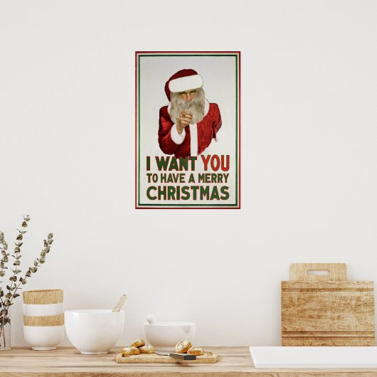 De kerstman wil dat je een prettige kerst hebt poster (Keuken)