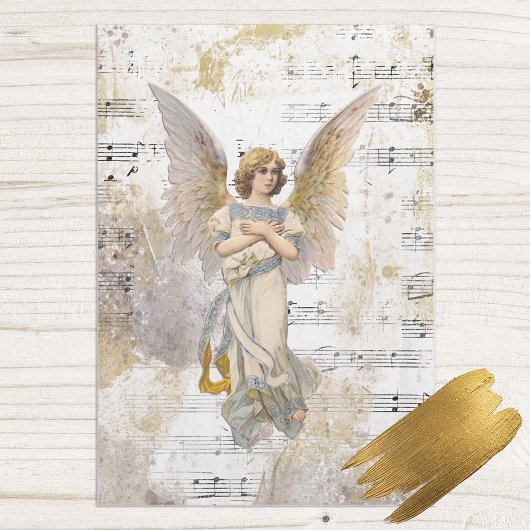 De kerstman Wings Music Gold Decoupage Idee Tissuepapier