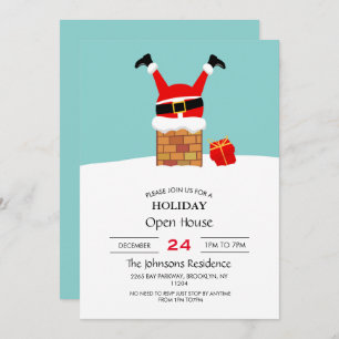 De kerstman zat vast in de schoorsteen op het dak kaart