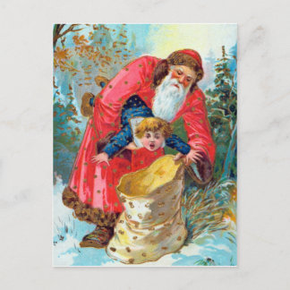 De kerstman zet een slechte jongen in zijn zak briefkaart