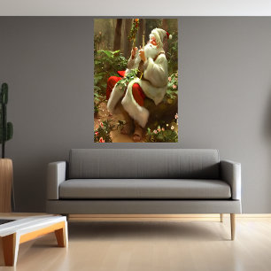 De kerstman zit in het bos   AI Art Poster