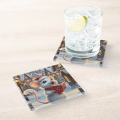 De kerstsongmuis glazen onderzetter (Schuin)