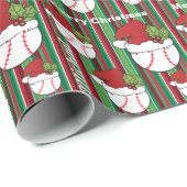 De kerstsport Baseball Stripes personaliseren Cadeaupapier (Rol Hoek)