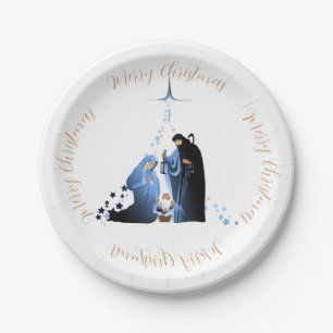 De kerststal & kerstgroet papieren bordje