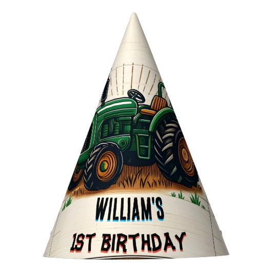 De kinder retro boy coole tractor 1e verjaardag feesthoedjes (Voorkant)
