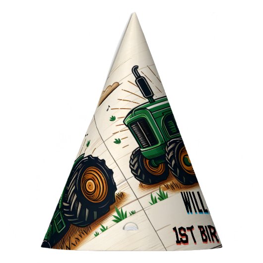 De kinder retro boy coole tractor 1e verjaardag feesthoedjes (Links)