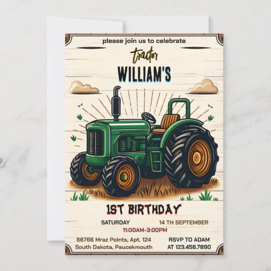 De kinder retro boy coole tractor 1e verjaardag kaart (Voorkant)