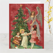 De kinderen van de kerstboom engel decorteren kaart (Gele Bloem)