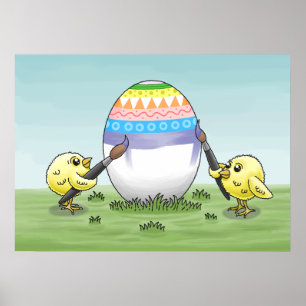 De kippen schilderen een paasei poster