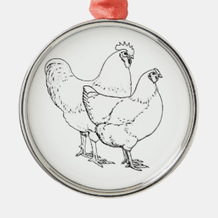 De Kippen van het Ras van de erfenis - Haan en Kip Metalen Ornament