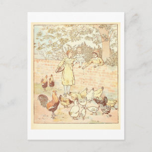 "De kippen voeden" Illustratie Briefkaart