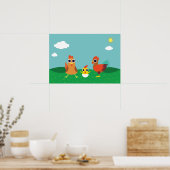 De kippenfamilie overdag poster (Keuken)