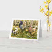 De kippenfamilie van Strutting Kaart (Gele Bloem)