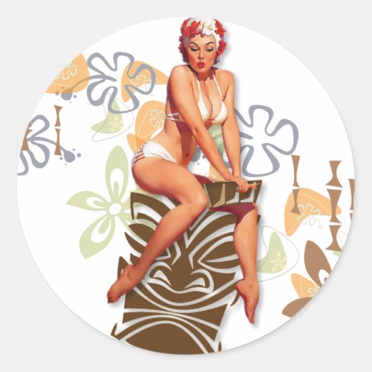 De Kitsch Bitsch: De Tiki Goddess Ronde Sticker (Voorkant)