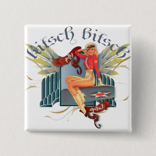 De Kitsch Bitsch : Fly Girl Tattoo Pin-Up Vierkante Button 5,1 Cm