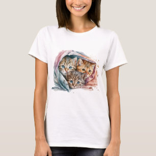 DE KITTENTEN VAN DE CUTE ONDER DE BLANKETS VAN PAS T-SHIRT