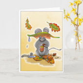 DE Klappkarte Herbst Maus mit Blätter Kaart (Gele Bloem)