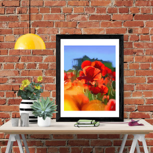 De klaproos huis - olieverfschilderij foto afdruk