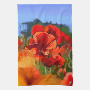 De klaproos huis - olieverfschilderij theedoek