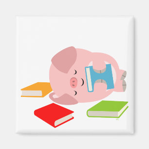 De kleine boekenlover (Cute Cartoon Pig.) Magnet Magneet