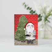 De kleine kerstman Robo-x9 Decoreert zijn kerstboo Feestdagenkaart (Staand voorkant)