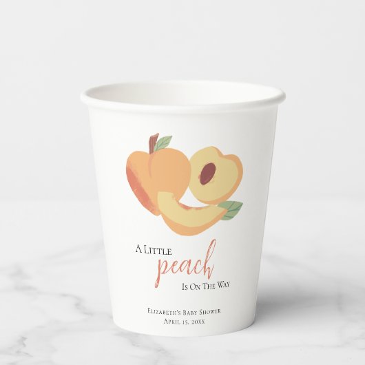 De kleine Perziker is onderweg Baby shower Cute Papieren Bekers (Achterkant)