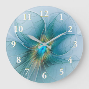 De kleine schoonheid Modern Blue Gold Fractal Flow Grote Klok