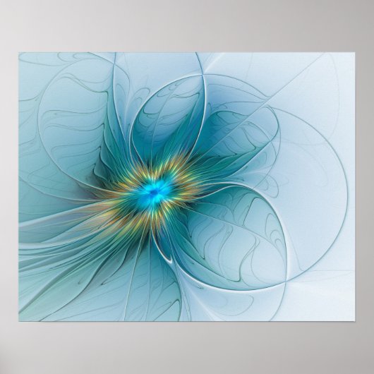 De kleine schoonheid Modern Blue Gold Fractal Flow Poster (Voorkant)