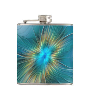 De kleine schoonheid moderne blauwe gouden fractal heupfles