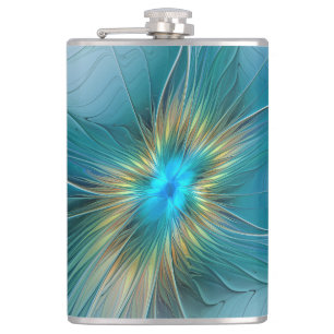 De kleine schoonheid moderne blauwe gouden fractal heupfles
