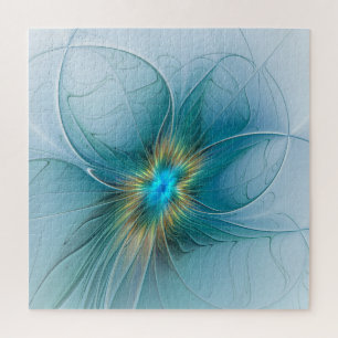 De kleine schoonheid moderne blauwe gouden fractal legpuzzel