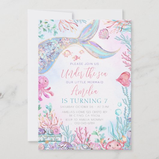 De kleine zeemeermin onder het Zee Kaart (Voorkant)