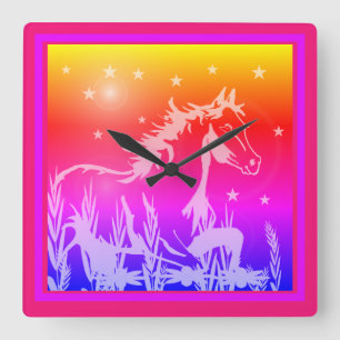 De kleine zoete pony, roze vierkante klok