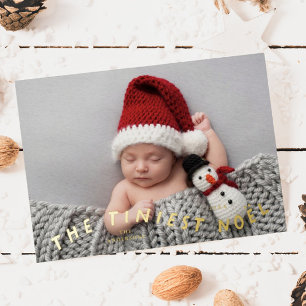 De kleinste Noel Kerstmis Geboorteaankondiging Folie Feestdagenkaart
