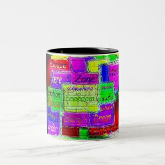 De kleuren binnen tweekleurige koffiemok