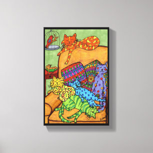 De kleurrijke Leuke Slapende Slaap van de Stoel Canvas Afdruk