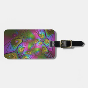 De kleurrijke lichtgevende Trippy Abstracte Fracta Bagagelabel