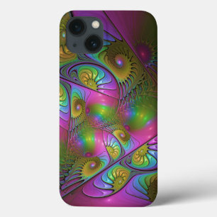 De Kleurrijke Lichtgevende Trippy Abstracte Fracta iPhone 13 Hoesje