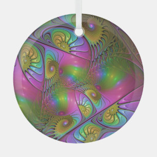 De kleurrijke lichtgevende Trippy Abstracte Fracta Glas Ornament