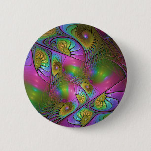 De kleurrijke lichtgevende Trippy Abstracte Fracta Ronde Button 5,7 Cm