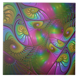 De Kleurrijke Lichtgevende Trippy Abstracte Fracta Tegeltje