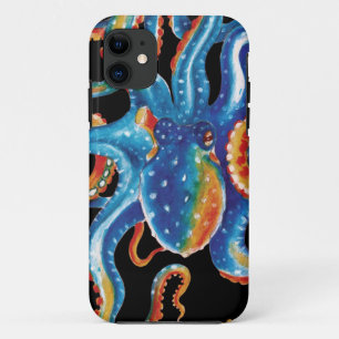 De kleurrijke Tentakels van de Octopus op Zwarte iPhone 11 Hoesje