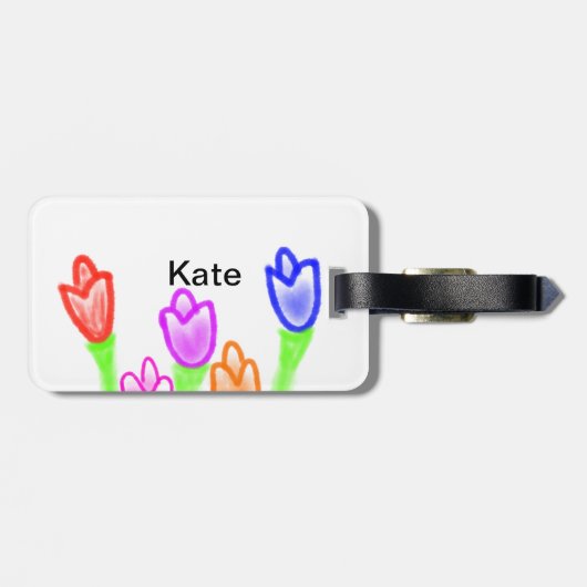 De kleurrijke tulp waterverf voegt naamtekst moder bagagelabel (Achterkant horizontaal)